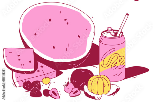 Flavors of summer: soda can and fruit 