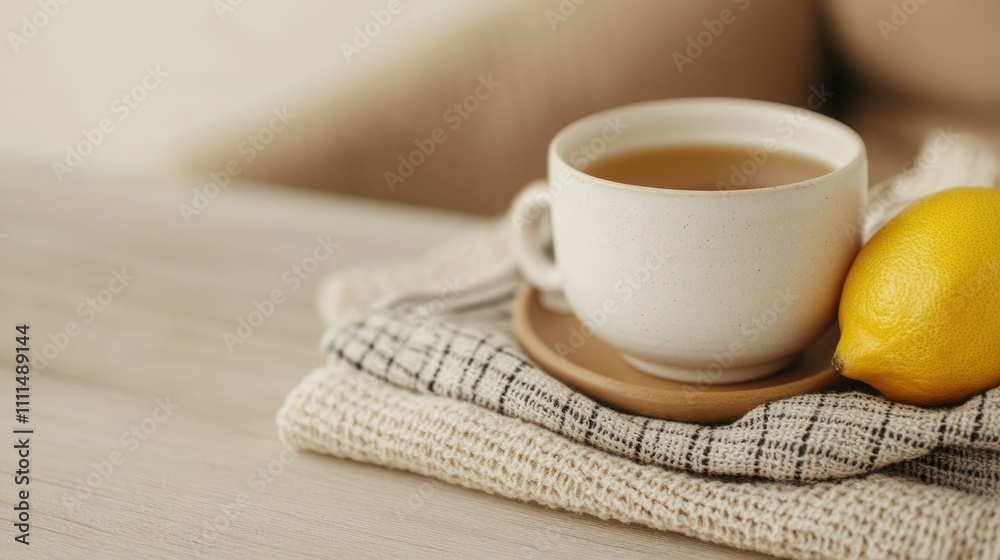 Cozy and comforting herbal tea moment with lemon on a wooden table providing natural and holistic remedies for home care and wellness during cold and flu season Cozy and comforting herbal tea moment with lemon on a wooden table providing natural and holistic remedies for home care and wellness during cold and flu season