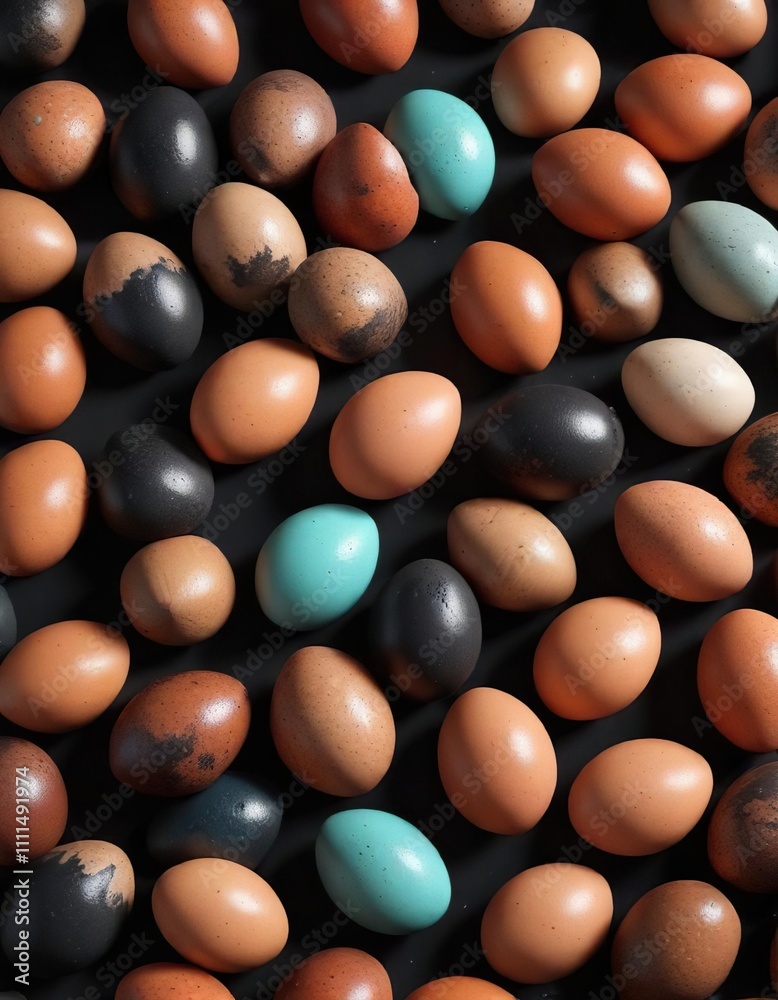 Colored eggshells blended with a contrasting black paint to create a textured effect, mixed media, creative mixture, colorful fusion Colored eggshells blended with a contrasting black paint to create a textured effect, mixed media, creative mixture, colorful fusion