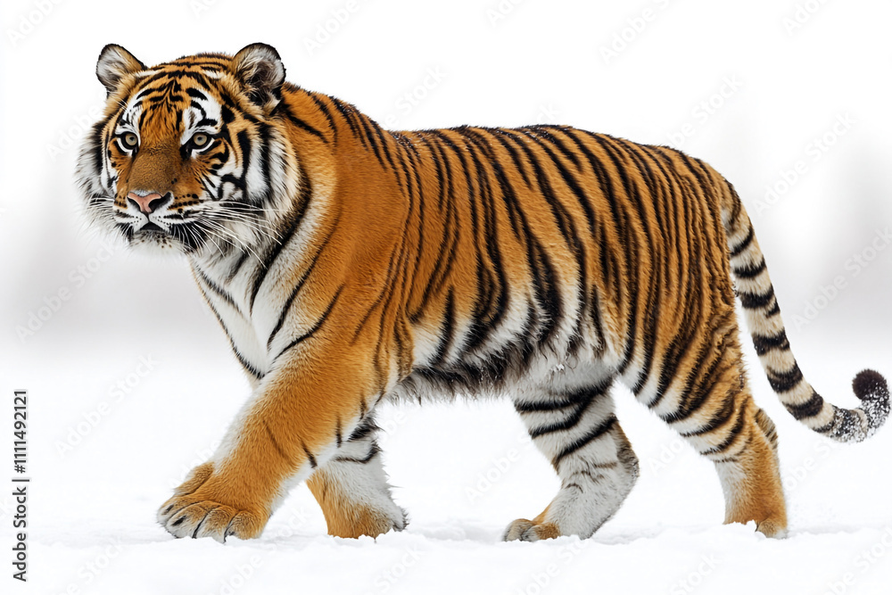 Fototapeta premium Siberian Tiger Walking Through Winter Snow