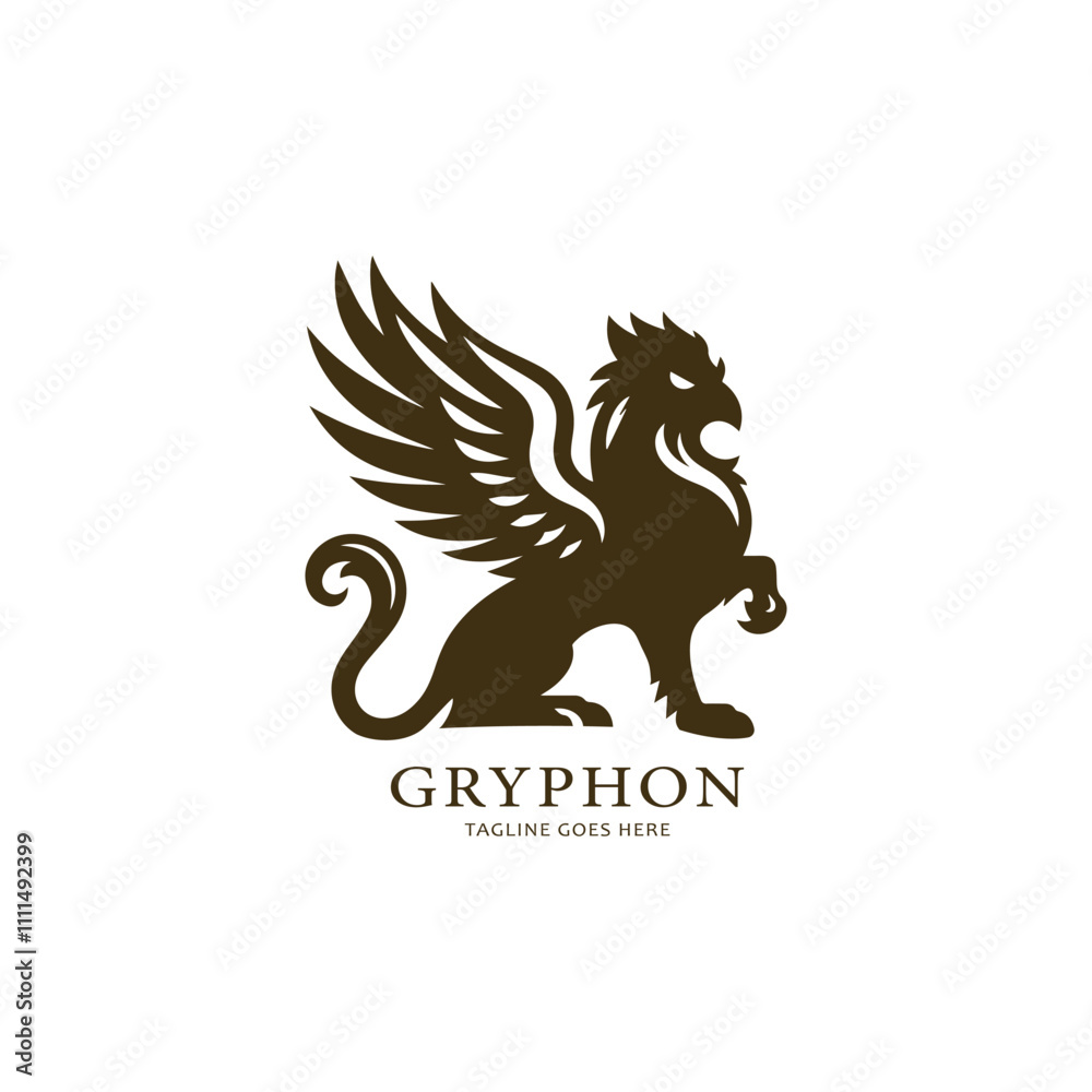 Fototapeta premium vector illustration of gryphon logo, Griffin heraldry silhouette.
