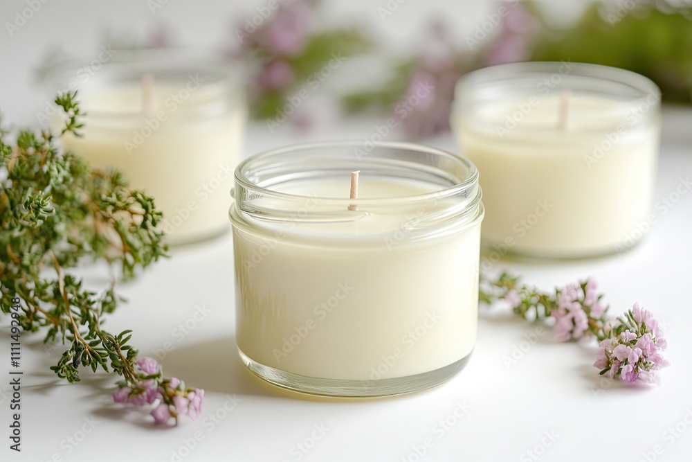 Handmade soy candles in glass jars isolated on white Handmade soy candles in glass jars isolated on white