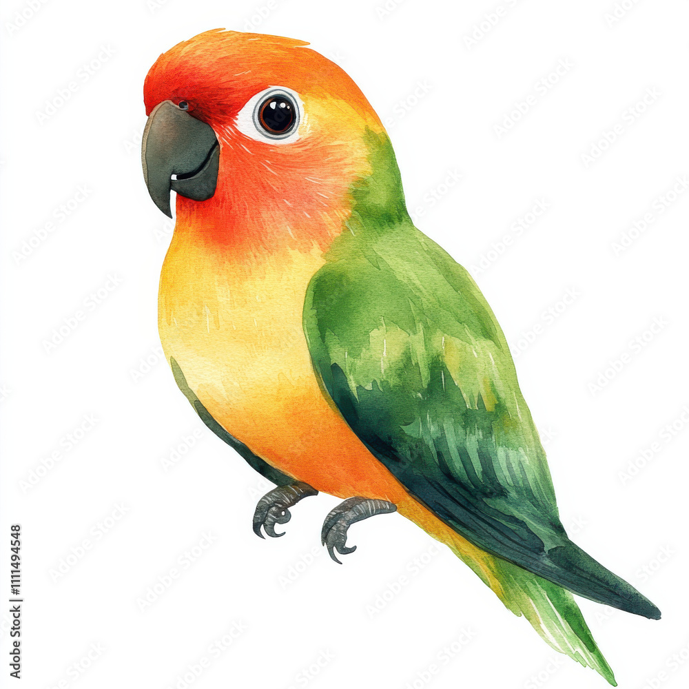 Watercolor illustration of colorful parrot with vibrant feathers