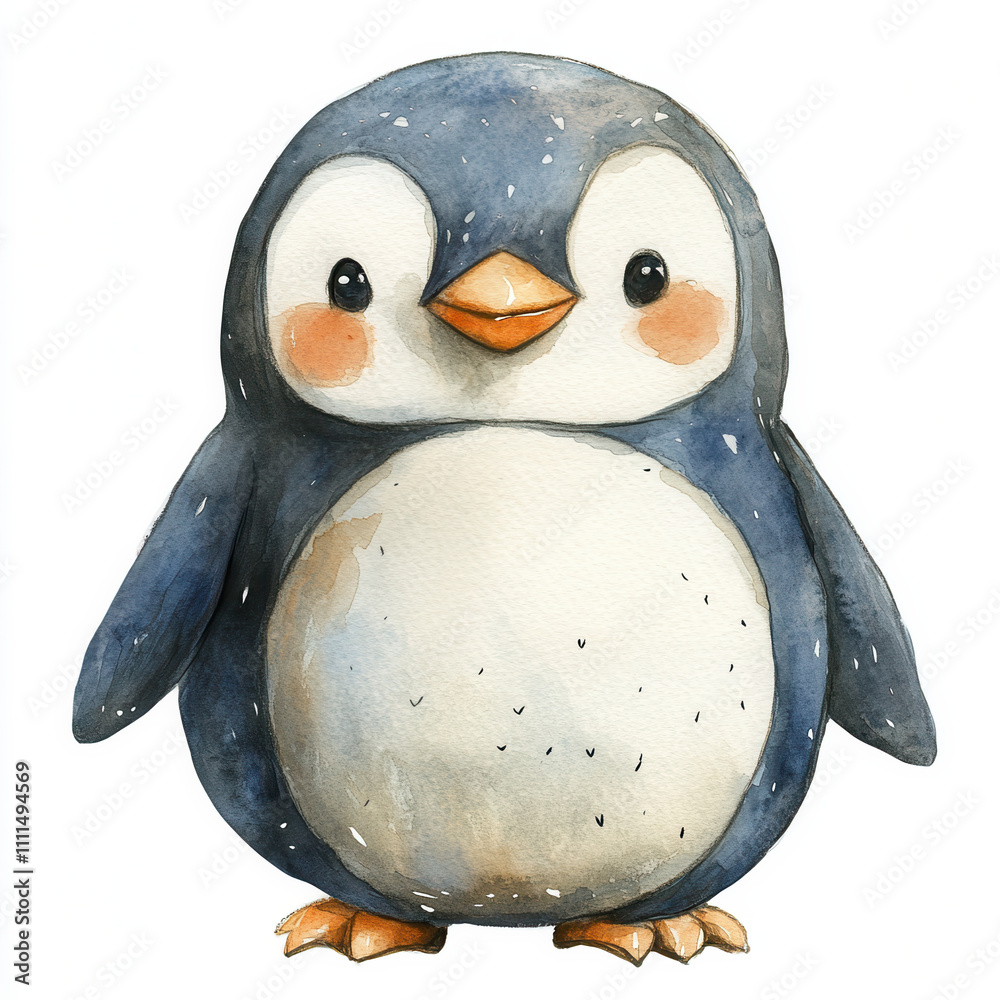 Watercolor illustration of cute penguin doll, perfect for kids decor