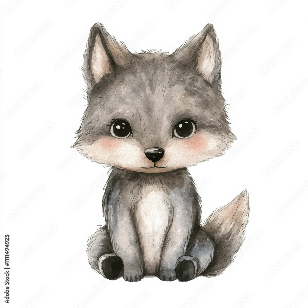 Cute watercolor illustration of kid wolf doll, perfect for children