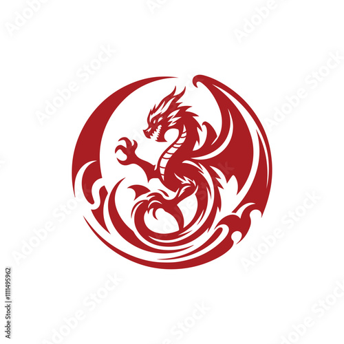 Dragon in Circle logo or icon on White Background