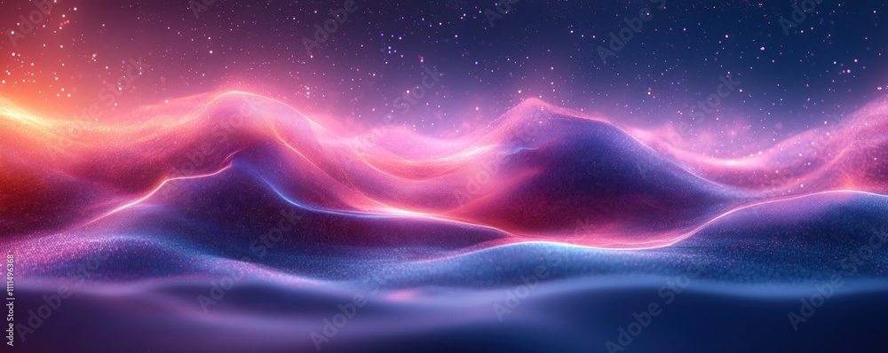 Digital Abstract Landscape Background with Futuristic Neon Waves for Technology and Science Applications Digital Abstract Landscape Background with Futuristic Neon Waves for Technology and Science Applications