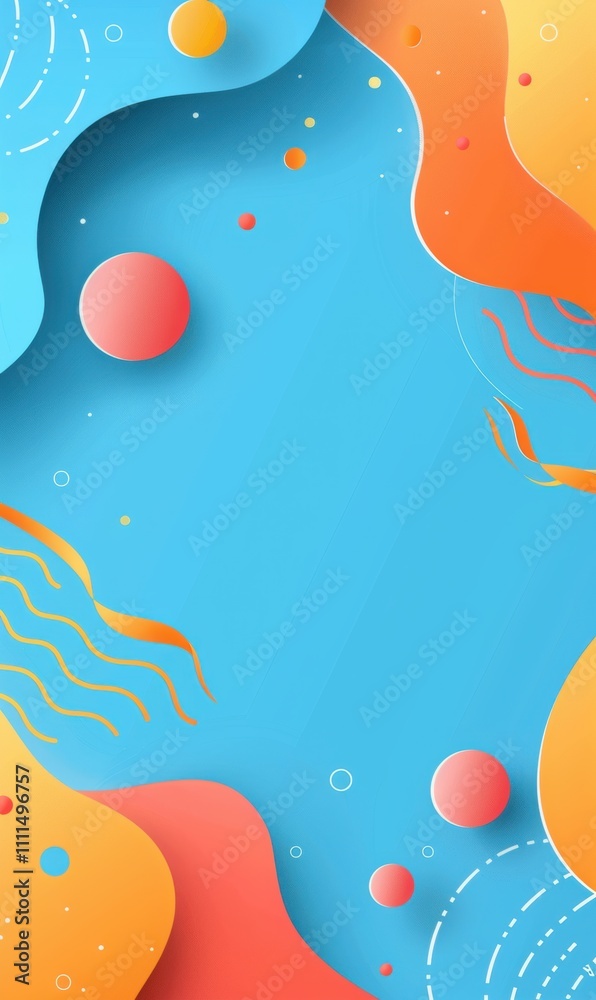 Fototapeta premium Flash sale , banner for website, copy space for text, an abstract design with a vibrant color scheme. It features a central area of bright blue, surrounded by wavy, layered shapes in shades of orange,