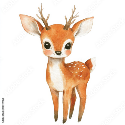 Obraz na płótnie Cute watercolor illustration of kid antelope doll with antlers w salonie