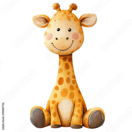 Obraz na płótnie cheerful watercolor illustration of kid giraffe doll, isolated w salonie