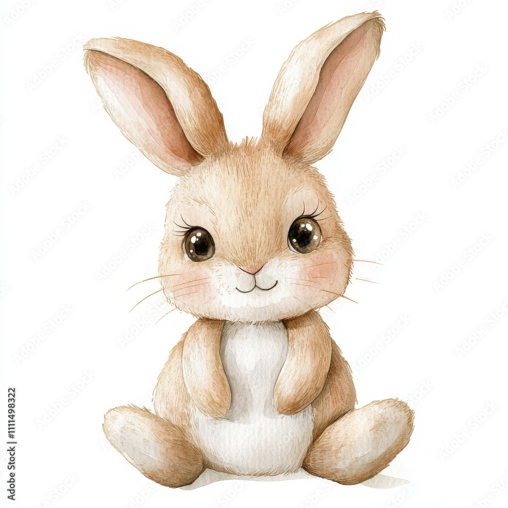 Cute watercolor illustration of kid rabbit doll, perfect for children