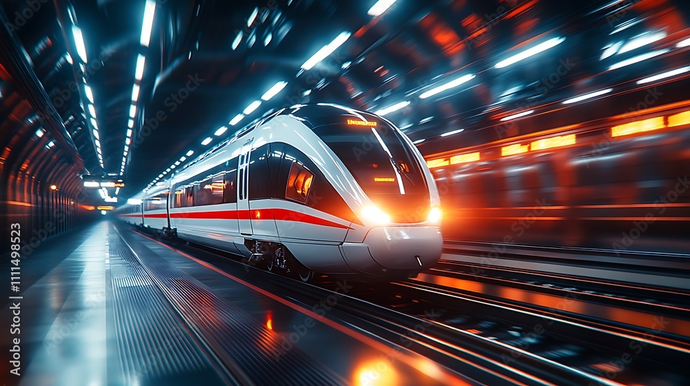 A high-speed train in motion at the station, a dynamic shot with a fast-moving and blurred background. A high-speed train in motion at the station, a dynamic shot with a fast-moving and blurred background.