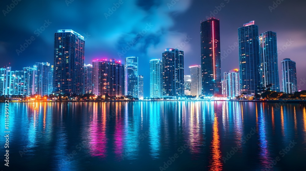 Night Cityscape Reflecting in Calm Waters Night Cityscape Reflecting in Calm Waters