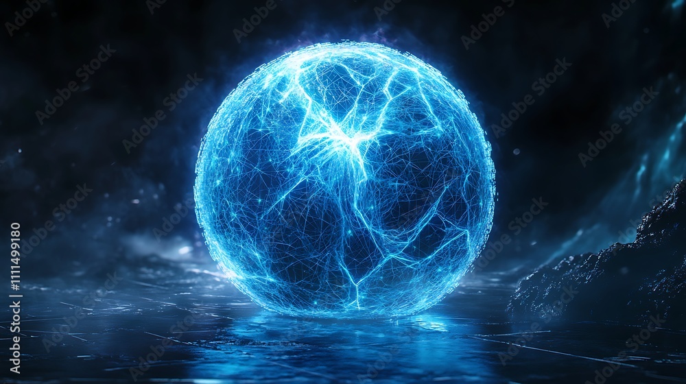 An illuminated blue digital sphere with a complex web of crisscrossing lines, representing an interconnected global network, vibrant neon highlights, dark space-themed backdrop, An illuminated blue digital sphere with a complex web of crisscrossing lines, representing an interconnected global network, vibrant neon highlights, dark space-themed backdrop,