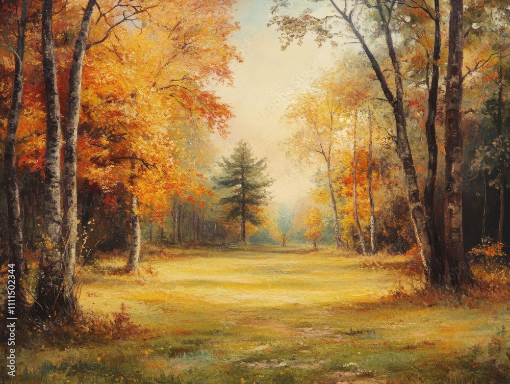 Autumn Woodland Path: A Golden Hour Painting Autumn Woodland Path: A Golden Hour Painting
