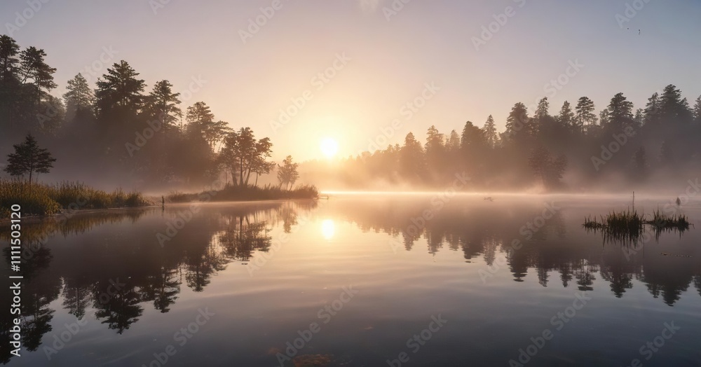 A serene lake at sunrise with mist rising from the water's surface , sunrise, nature, lake A serene lake at sunrise with mist rising from the water's surface , sunrise, nature, lake