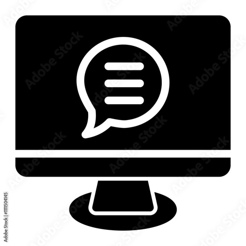 Flat monitor screen with bubble icon, perfect for technology and business concepts