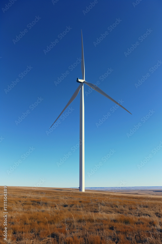 A scenic view of a lone white windmill under a vibrant blue sky A scenic view of a lone white windmill under a vibrant blue sky
