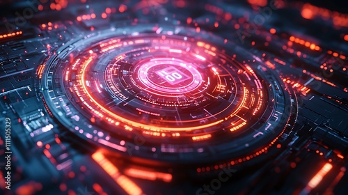 Wallpaper Mural A detailed futuristic energy core interface with pulsating concentric light rings, glowing data trails, intricate geometric overlays, vibrant neon effects, and a high-tech metallic chamber, Torontodigital.ca