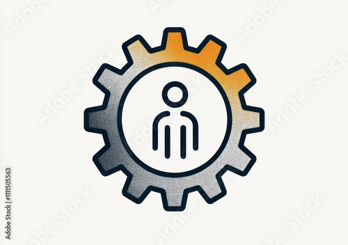 Black Gear Icon with Human Figure for Personal Development and Progress
