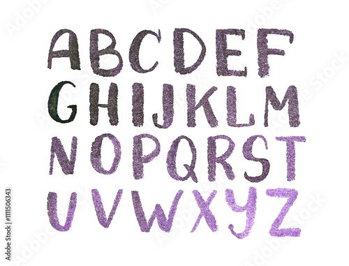 Hand-painted watercolor alphabet in purple: a creative and artistic typography design for modern graphic projects.