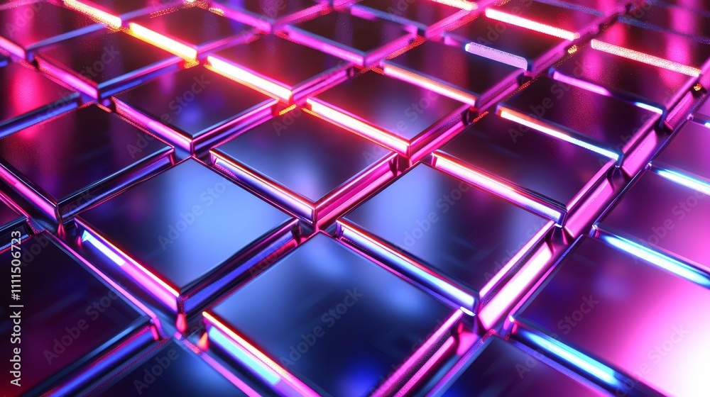 Metallic neon cubes forming a futuristic background with vibrant colors, ideal for technology or abstract concepts Metallic neon cubes forming a futuristic background with vibrant colors, ideal for technology or abstract concepts