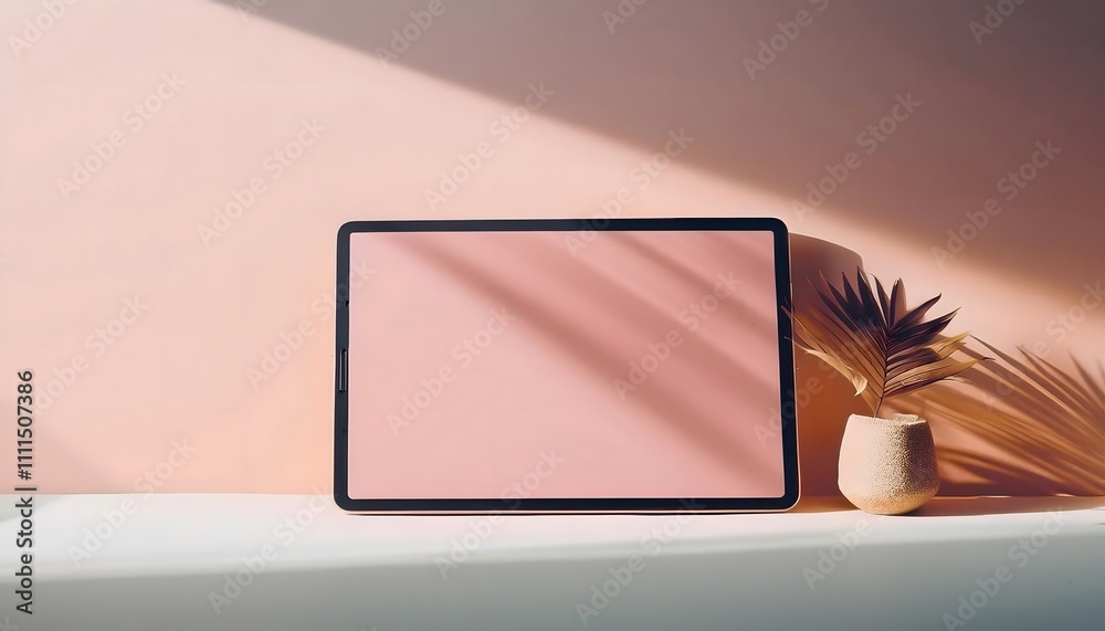 Tablet screen displaying e-commerce product page, realistic shadows, 3D illustration. mockup, showcase, product. Tablet screen displaying e-commerce product page, realistic shadows, 3D illustration. mockup, showcase, product.