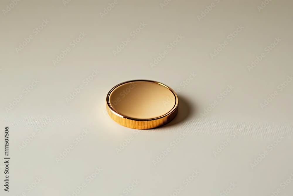 Minimalistic a shiny bronze coin on a solid white background Minimalistic a shiny bronze coin on a solid white background