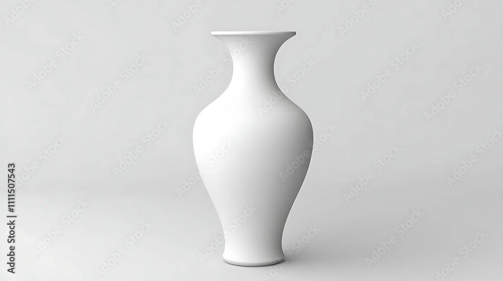 A 3D-rendered minimalist vase, matte white ceramic with perfect smoothness, positioned on a plain pale gray background A 3D-rendered minimalist vase, matte white ceramic with perfect smoothness, positioned on a plain pale gray background