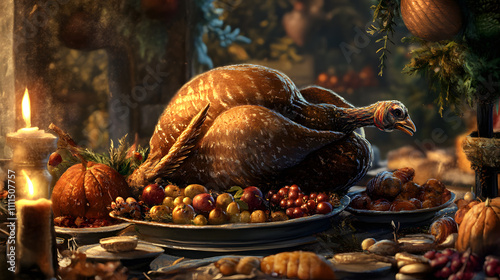 Turkey and Feast illustration background photo