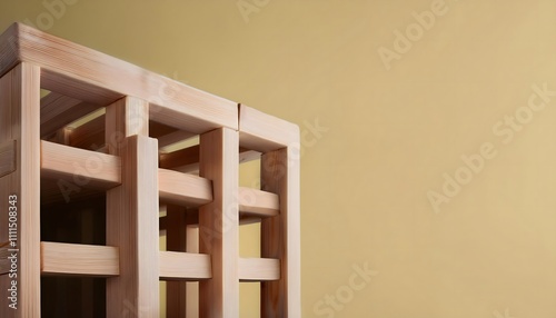 Traditional Japanese joinery, seamless wood connections, 3D illustration. woodwork, carpentry, technique.