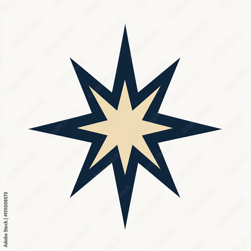Eight-pointed star icon, beige and dark blue. Eight-pointed star icon, beige and dark blue.