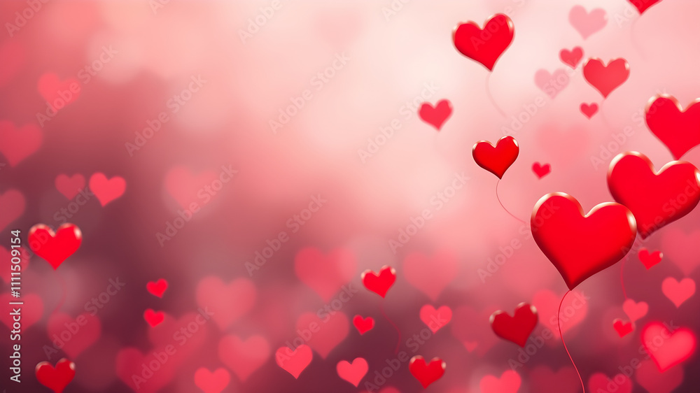 Red Heart-Shaped Balloons Floating in a Romantic Sky Red Heart-Shaped Balloons Floating in a Romantic Sky