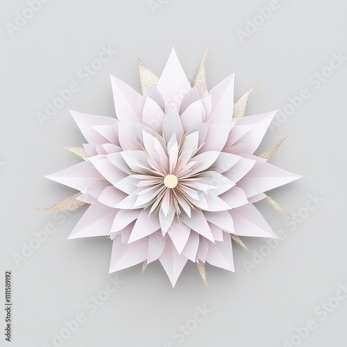 Elegant paper flower craft, pale pink petals, gold accents, minimalist design.