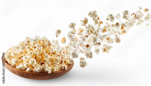 Popcorn in air on isolated white background