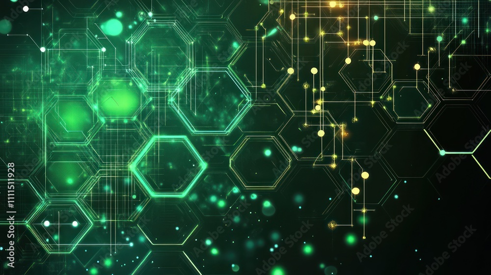 Abstract green hexagonal pattern with glowing elements Abstract green hexagonal pattern with glowing elements