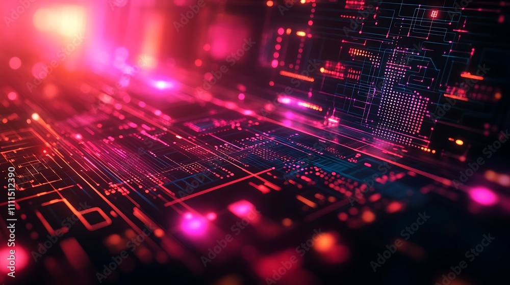 Obraz premium A glowing 3D wireframe interface featuring vibrant gradient overlays, intricate geometric grids, dynamic holographic animations, and layered textures, futuristic and immersive, hd quality. --ar 16:9