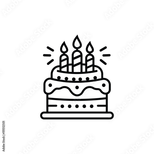 Birthday cake icon line, vector illustration of cake icon in outline.