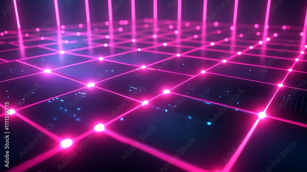 A glowing digital grid system with interconnected points, vibrant neon highlights, intricate grid textures, and seamless motion effects, set against a sleek high-tech background, hd quality. A glowing digital grid system with interconnected points, vibrant neon highlights, intricate grid textures, and seamless motion effects, set against a sleek high-tech background, hd quality.