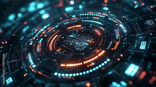 Wallpaper Mural A glowing futuristic HUD showcasing minimalistic geometric patterns, vibrant neon circuits, and seamless grid animations, set in a clean tech-inspired digital space, hd quality. --ar 16:9 Torontodigital.ca