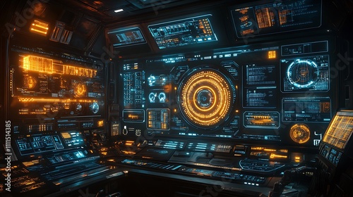 A high-tech digital interface with flowing data streams, glowing holographic textures, intricate grid patterns, and pulsating neon highlights, set in a sci-fi environment, hd quality. --ar 16:9