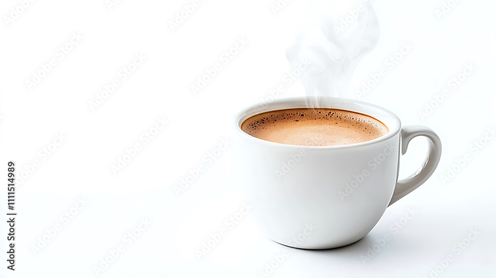 Aromatic Hot Coffee in White Mug Steam Rising Morning Beverage Aromatic Hot Coffee in White Mug Steam Rising Morning Beverage
