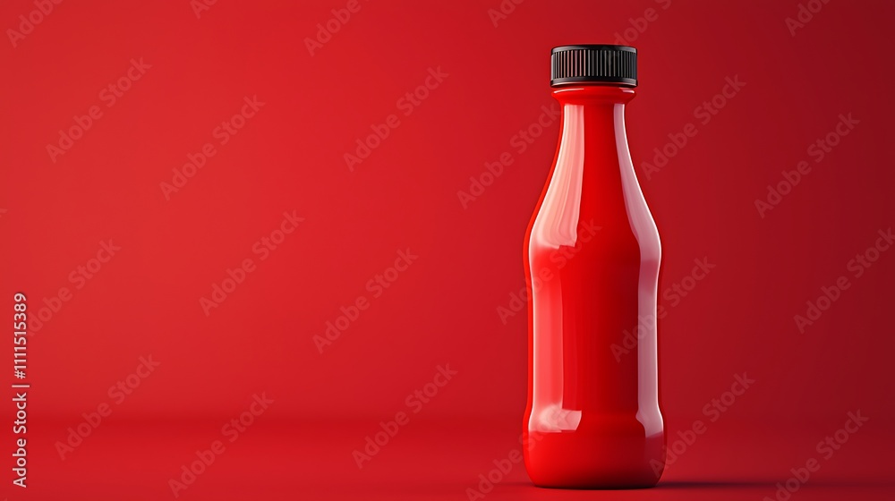 Red Sauce Bottle Packaging Food Product Plastic Container Shiny Glossy Red Background Mockup Red Sauce Bottle Packaging Food Product Plastic Container Shiny Glossy Red Background Mockup