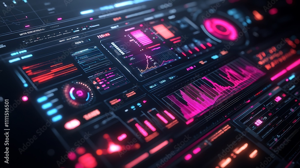 A sci-fi dashboard with vibrant rotating 3D graphs, glowing holographic data visuals, intricate grid overlays, and dynamic neon motion trails, creating a sleek and immersive futuristic design, A sci-fi dashboard with vibrant rotating 3D graphs, glowing holographic data visuals, intricate grid overlays, and dynamic neon motion trails, creating a sleek and immersive futuristic design,