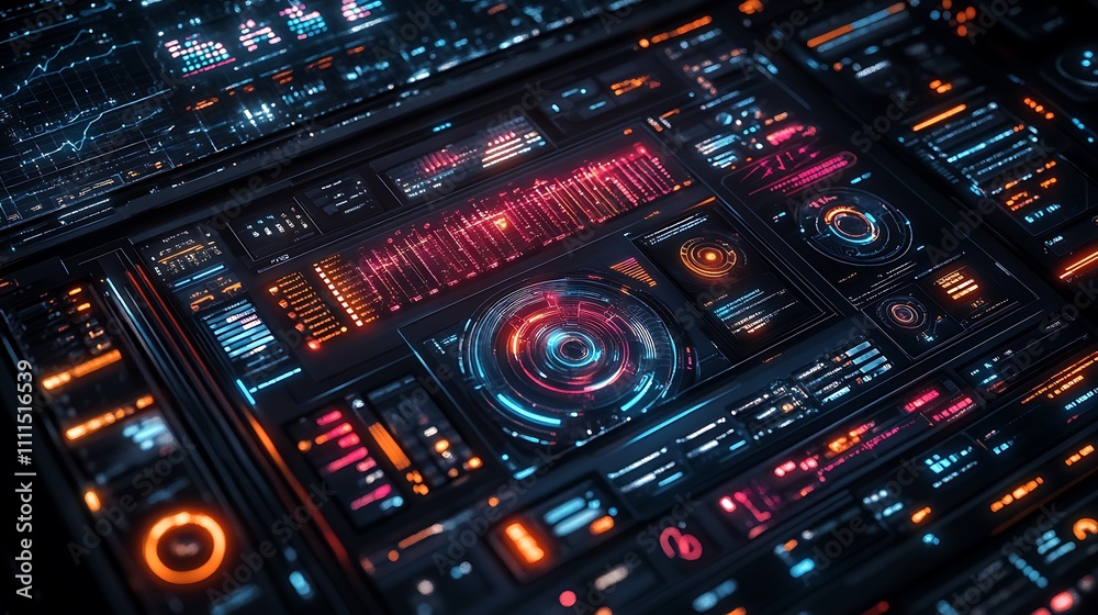 A sci-fi dashboard with vibrant rotating 3D graphs, glowing holographic data visuals, intricate grid overlays, and dynamic neon motion trails, creating a sleek and immersive futuristic design, A sci-fi dashboard with vibrant rotating 3D graphs, glowing holographic data visuals, intricate grid overlays, and dynamic neon motion trails, creating a sleek and immersive futuristic design,