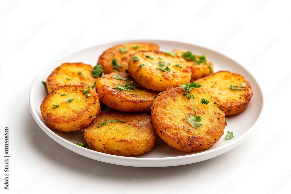 Aloo tikki on plate isolated on a white background Aloo tikki on plate isolated on a white background