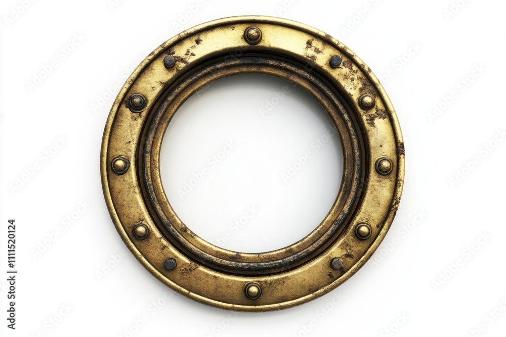 Brass porthole circular frame nautical design riveted border golden metallic texture Brass porthole circular frame nautical design riveted border golden metallic texture