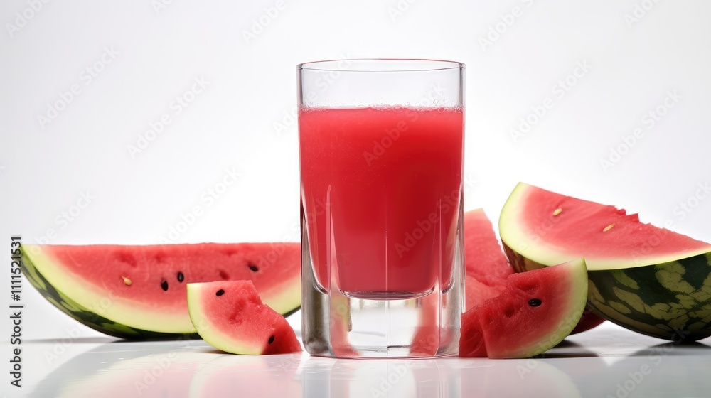 Refreshing watermelon juice in glass with slices. Refreshing watermelon juice in glass with slices.