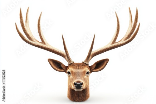 deer antlers realistic detailed isolated on white background symmetrical brown textured photo