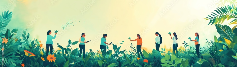A diverse team of data scientists sowing seeds in a virtual landscape, symbolizing the planting of new technologies and datadriven innovations, vibrant and detailed A diverse team of data scientists sowing seeds in a virtual landscape, symbolizing the planting of new technologies and datadriven innovations, vibrant and detailed